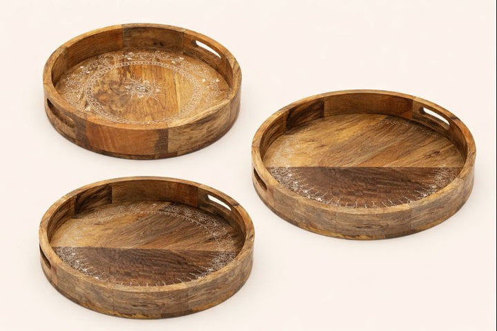 Nested Tray | Round Wooden Tray – Versatile Stacked Trays for Home Decor and Serving | Set of 3