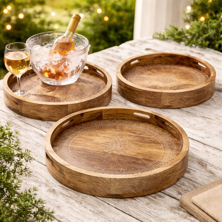 Nested Tray | Round Wooden Tray – Versatile Stacked Trays for Home Decor and Serving | Set of 3