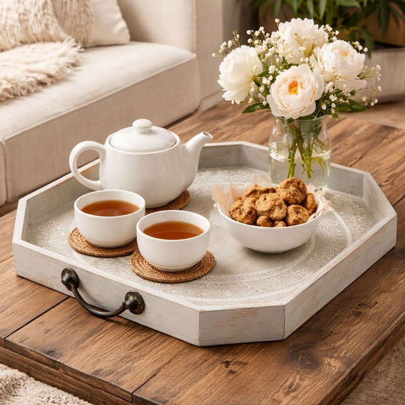 Serving Tray | Wood Tray with Handle | Wooden Trays for Dining and Home Decor | Set of 2