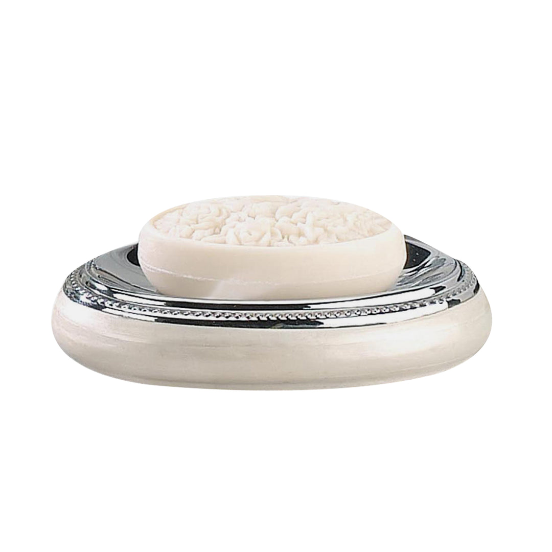 Soap Dish for Bathroom Counter,Shower & Kitchen | Enamel/Chrome Trim