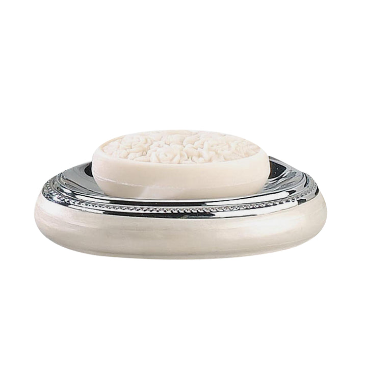 Soap Dish for Bathroom Counter,Shower & Kitchen | Enamel/Chrome Trim