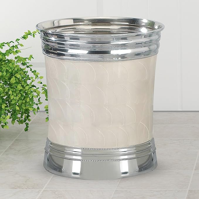 Metal Wastebasket, 7Qt, Enamel with Chrome Plated Trim