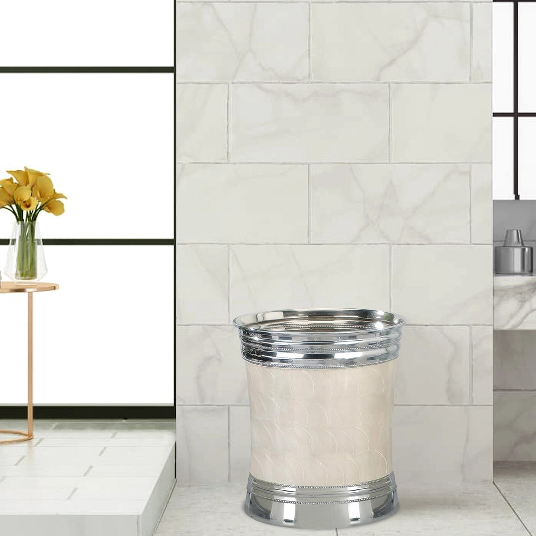Metal Wastebasket, 7Qt, Enamel with Chrome Plated Trim