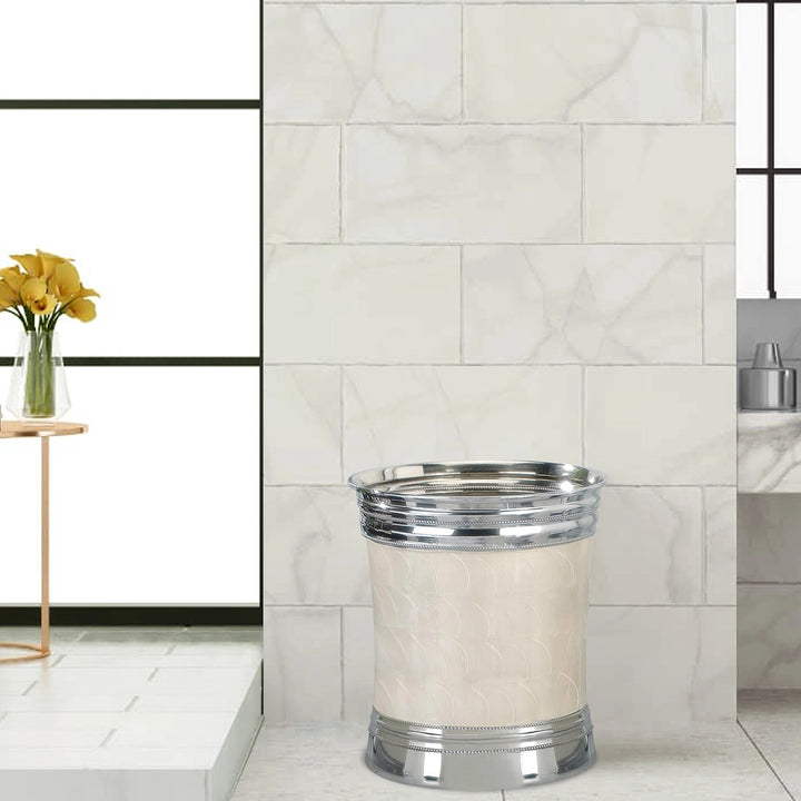 Metal Wastebasket, 7Qt, Enamel with Chrome Plated Trim