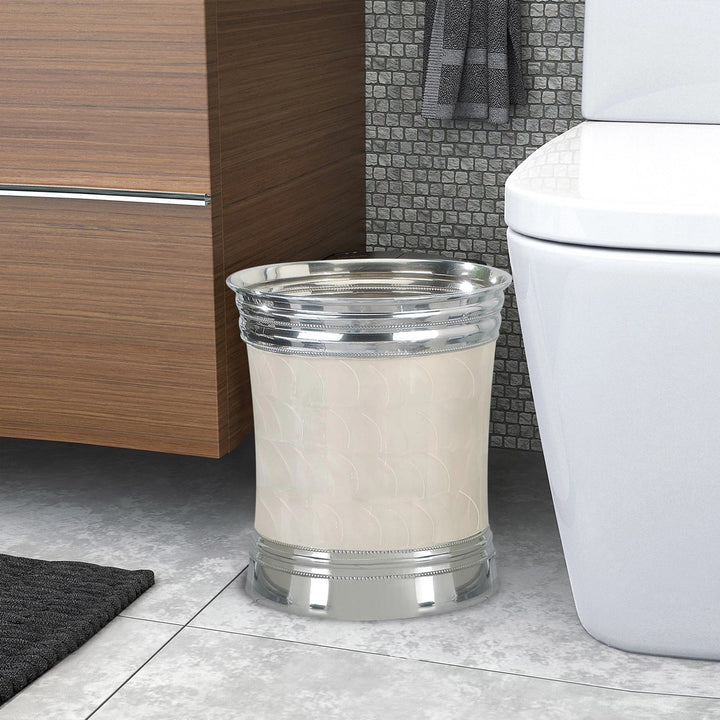 Metal Wastebasket, 7Qt, Enamel with Chrome Plated Trim