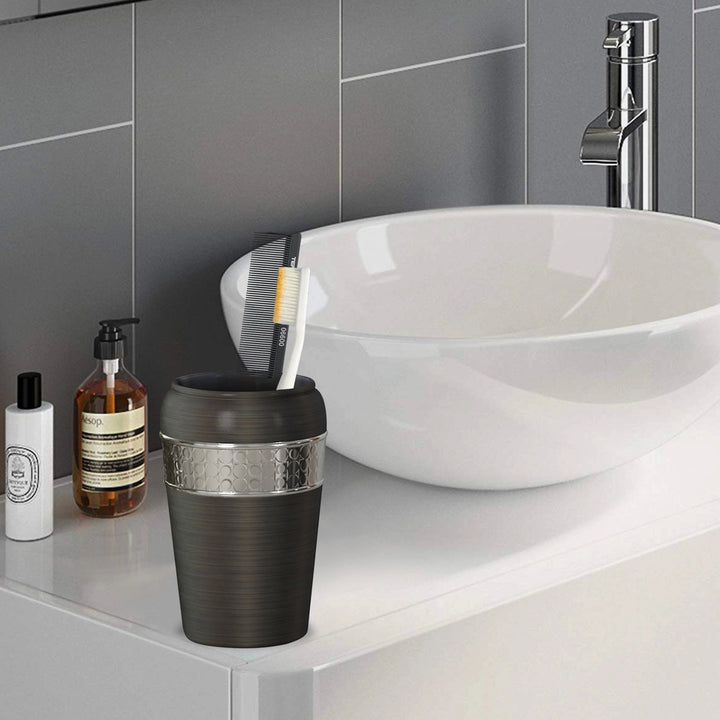 Stainless Steel Bathroom Tumbler Cup | Decorative Rinse Cup,Drinking Glass,Toothbrush & Makeup Brush Holder for Vanity Countertops,Sink & Desk | Orb
