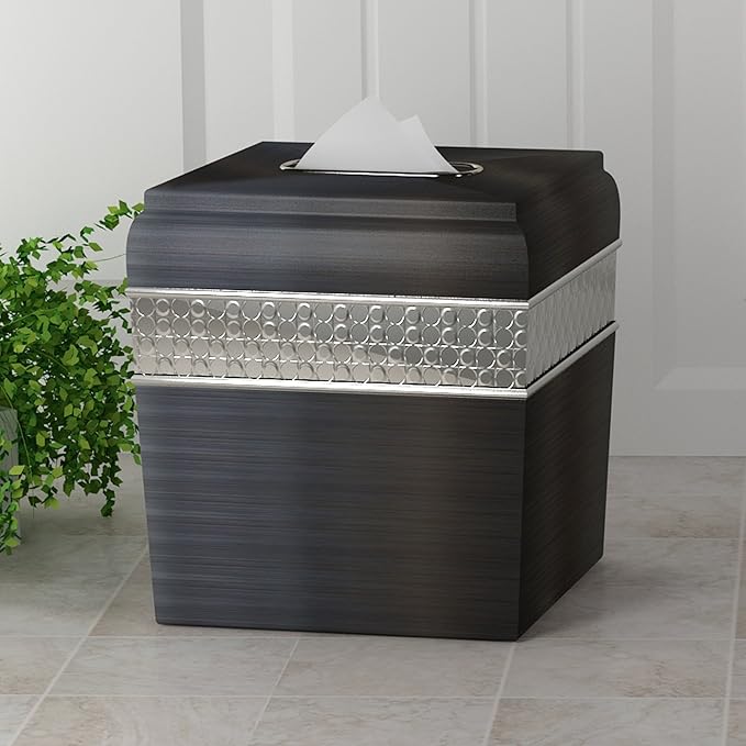 Stainless Steel Square Facial Tissue Box Cover Holder for Bathroom Vanity Countertops, Bedroom Dressers, Night Stands, Desks and Tables | Bronze Finish