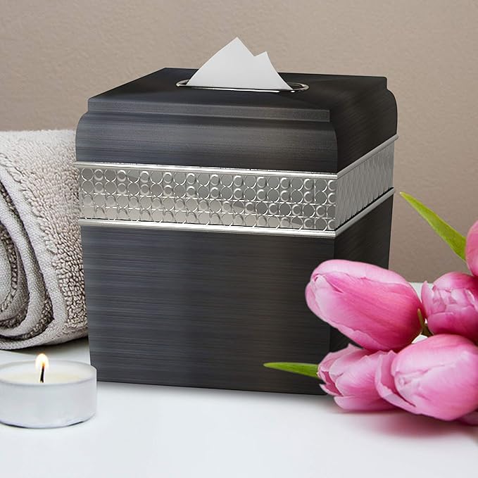 Stainless Steel Square Facial Tissue Box Cover Holder for Bathroom Vanity Countertops, Bedroom Dressers, Night Stands, Desks and Tables | Bronze Finish