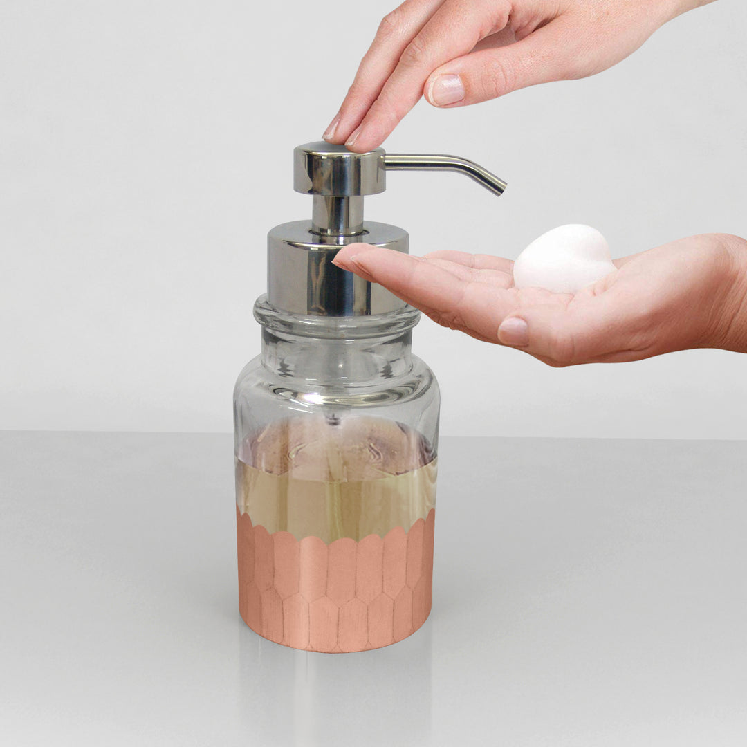 Glass Refillable Foaming Hand Soap Dispenser Pump Bottle for Bathroom Vanities or Kitchen Sink, Countertops | Copper Finish