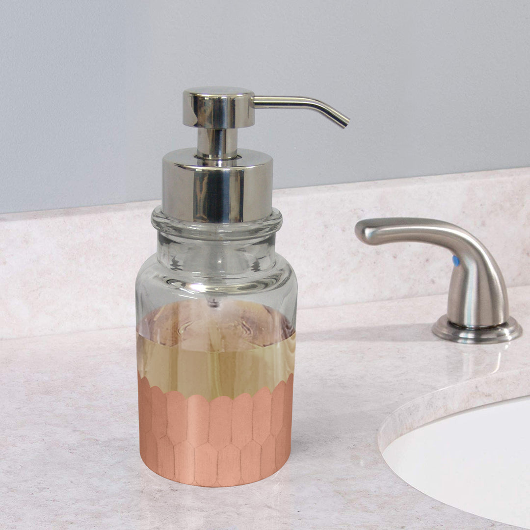 Glass Refillable Foaming Hand Soap Dispenser Pump Bottle for Bathroom Vanities or Kitchen Sink, Countertops | Copper Finish