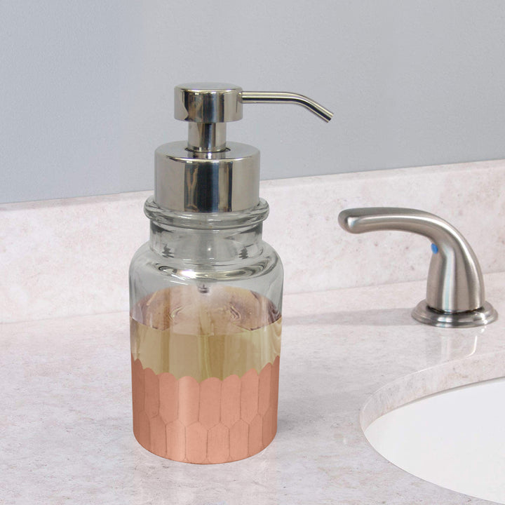 Glass Refillable Foaming Hand Soap Dispenser Pump Bottle for Bathroom Vanities or Kitchen Sink, Countertops | Copper Finish