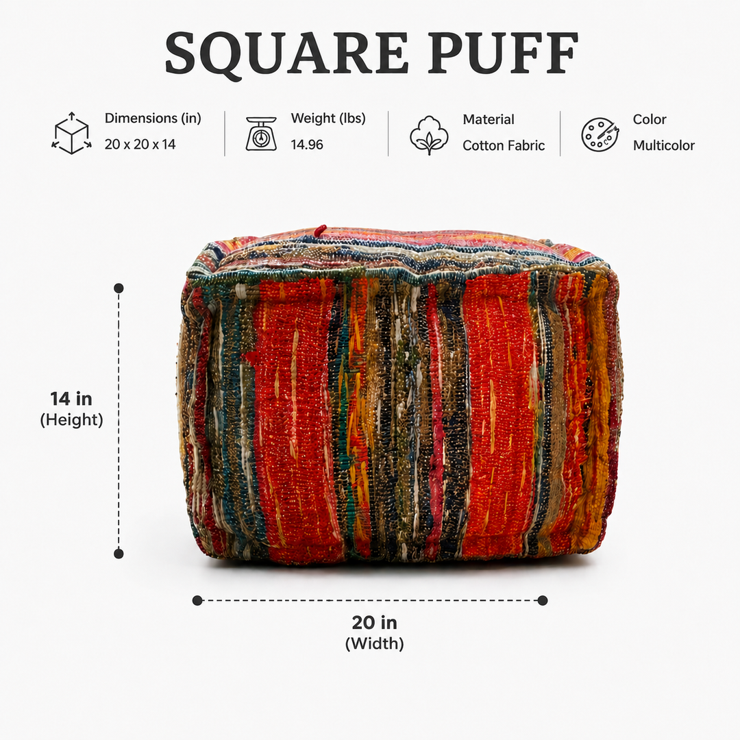 Pouf Ottoman, 20x20x14" Handmade Floor Cushion Puff Seat