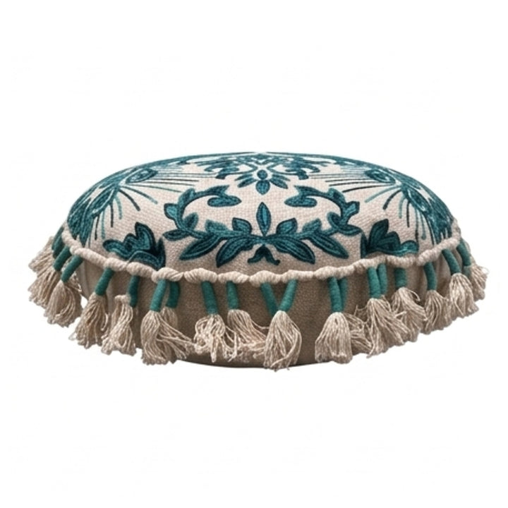 Embroidered Floor Pillow with Tassels & Filler, 20x20x3.5"