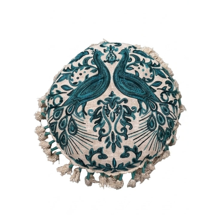 Embroidered Floor Pillow with Tassels & Filler, 20x20x3.5"