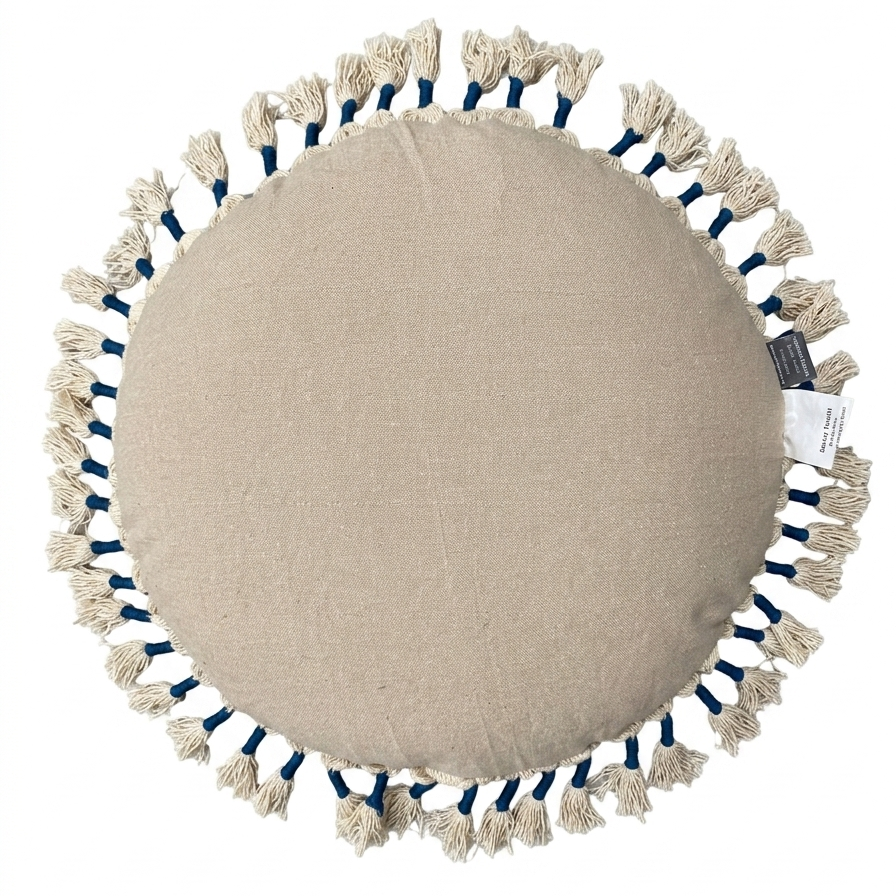 Printed Round Floor Pillow with Tassels, 20x20x3.5"