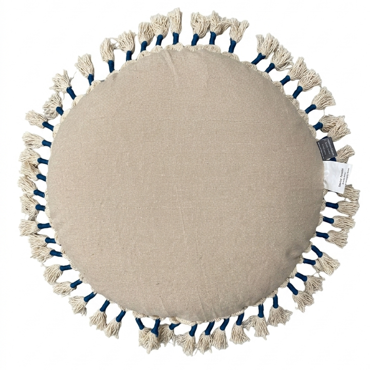 Printed Round Floor Pillow with Tassels, 20x20x3.5"