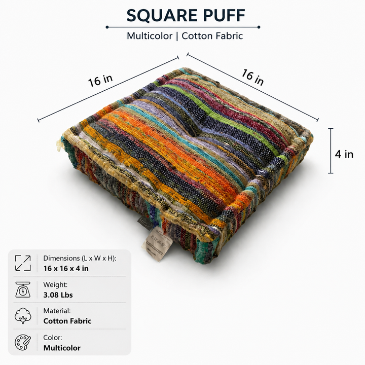 Handmade Square Floor Pillow, 16x16" Floor Cushion Puff Seat