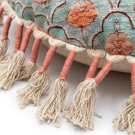 Printed Round Floor Pillow with Tassels, 20x20x3.5"