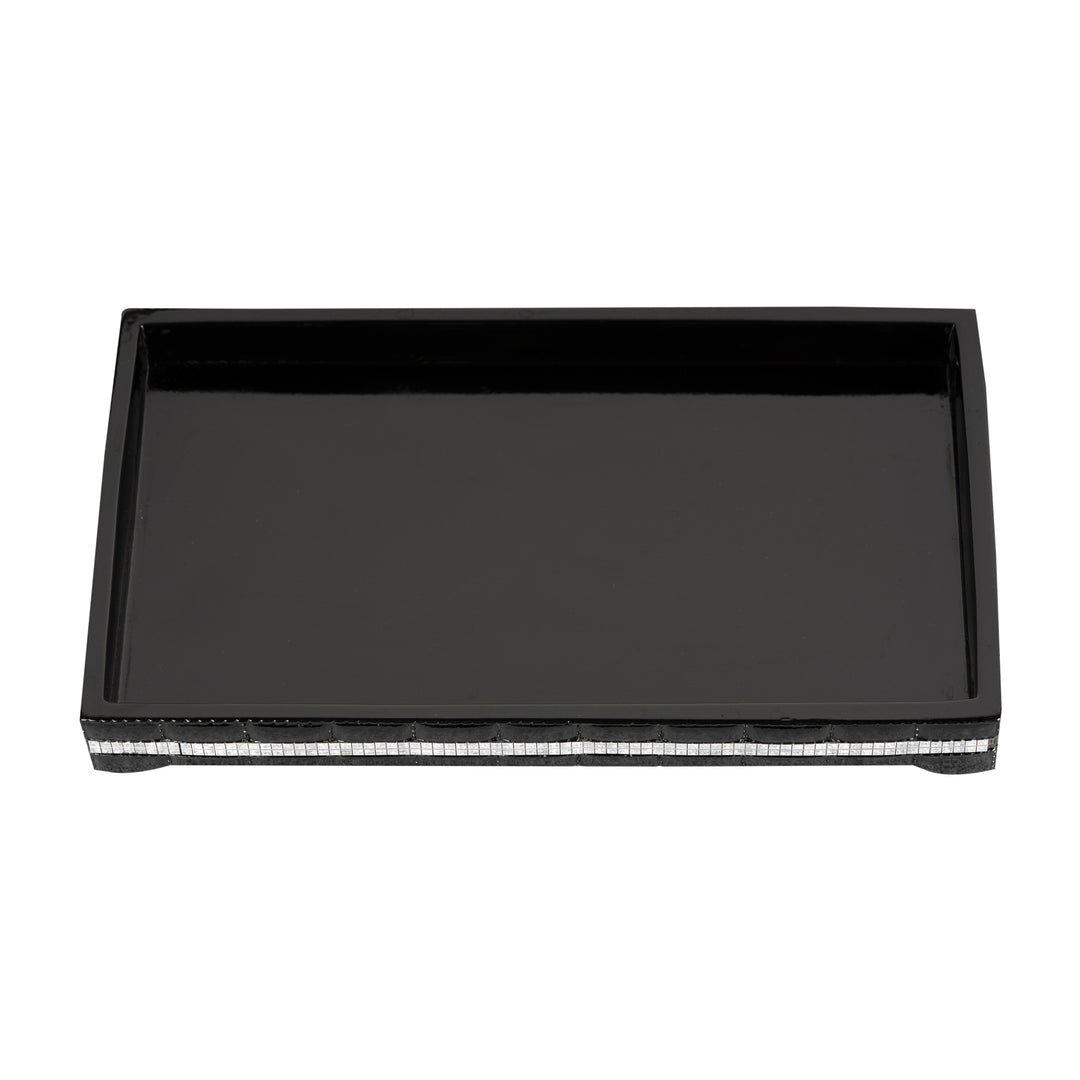 Black Storage Organizer Tray for Bathroom Vanity Countertops,Closets,Dressers-Holder for Watches, Earrings,Makeup Brushes,Perfume,Guest Hand Towels | Resin