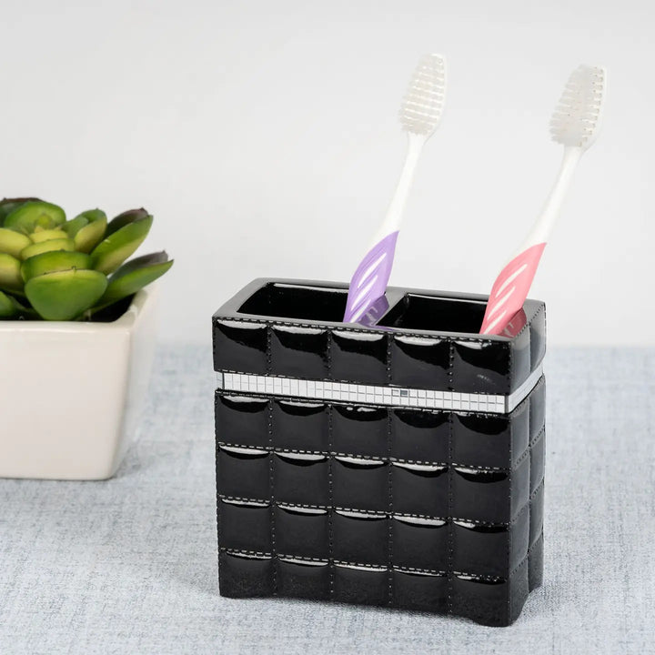 Toothbrush Holder | Compact Multi-Slot Holder for Toothbrushes,Razors & Makeup Accessories | Black Resin
