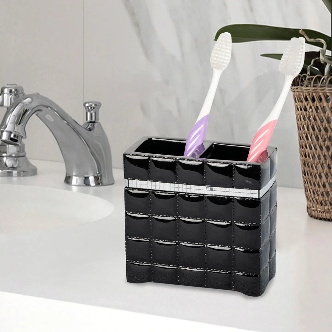 Toothbrush Holder | Compact Multi-Slot Holder for Toothbrushes,Razors & Makeup Accessories | Black Resin