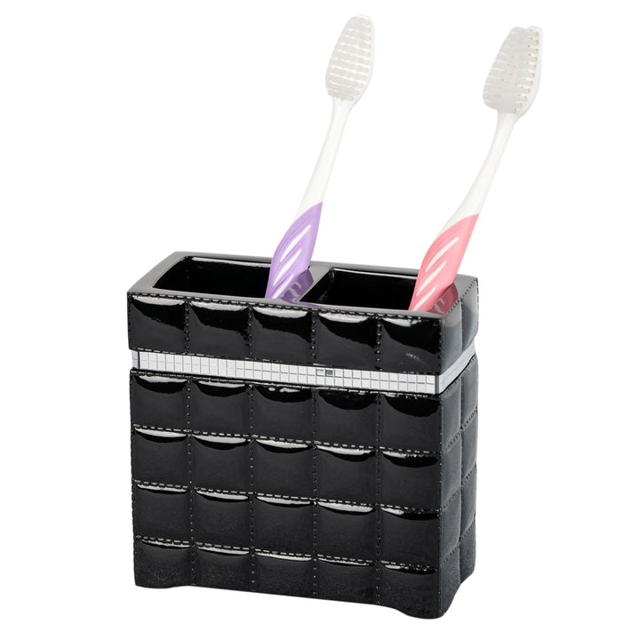 Toothbrush Holder | Compact Multi-Slot Holder for Toothbrushes,Razors & Makeup Accessories | Black Resin