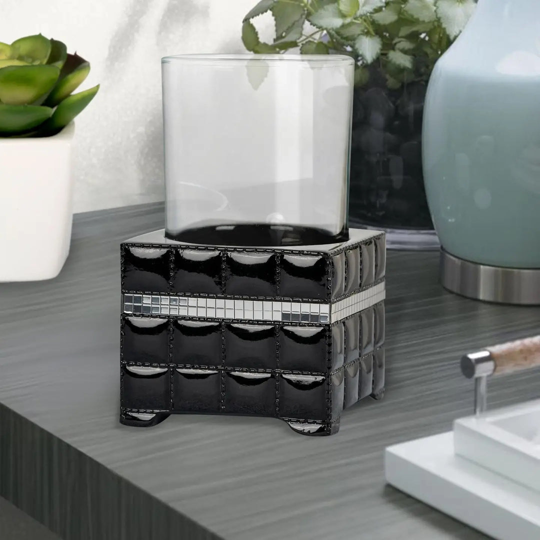 Resin Bathroom Tumbler Cup | Decorative Rinse Cup,Drinking Glass,Toothbrush & Makeup Brush Holder for Vanity Countertops,Sink & Desk, Black