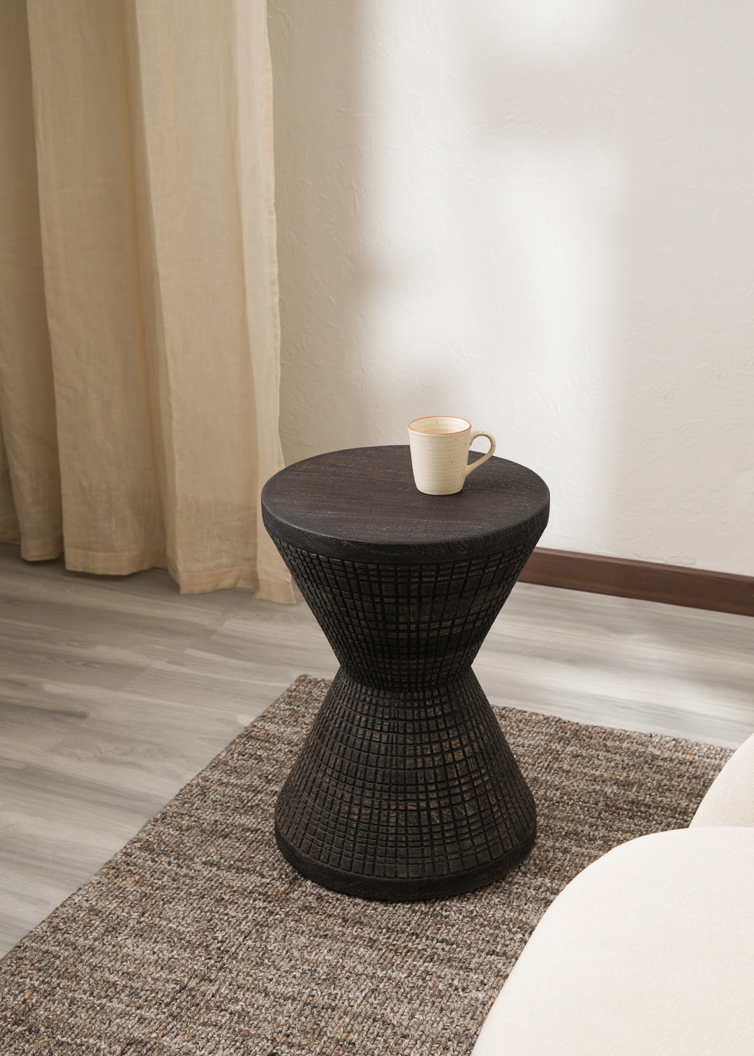 Handcrafted Drum-Shaped Solid Wood End Table – 16" x 16" x 22"