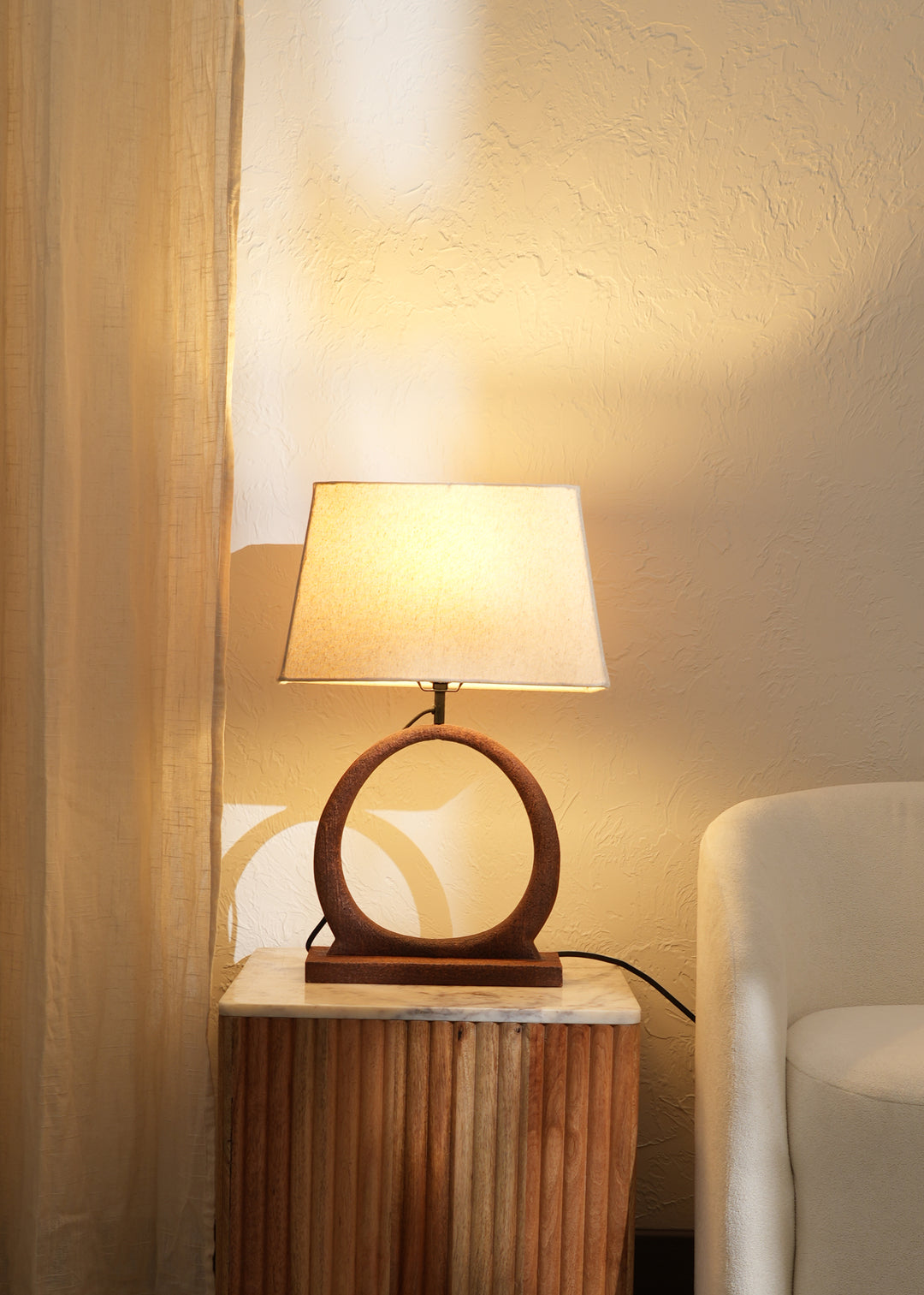 Table Lamp With Wooden Base With White Shade