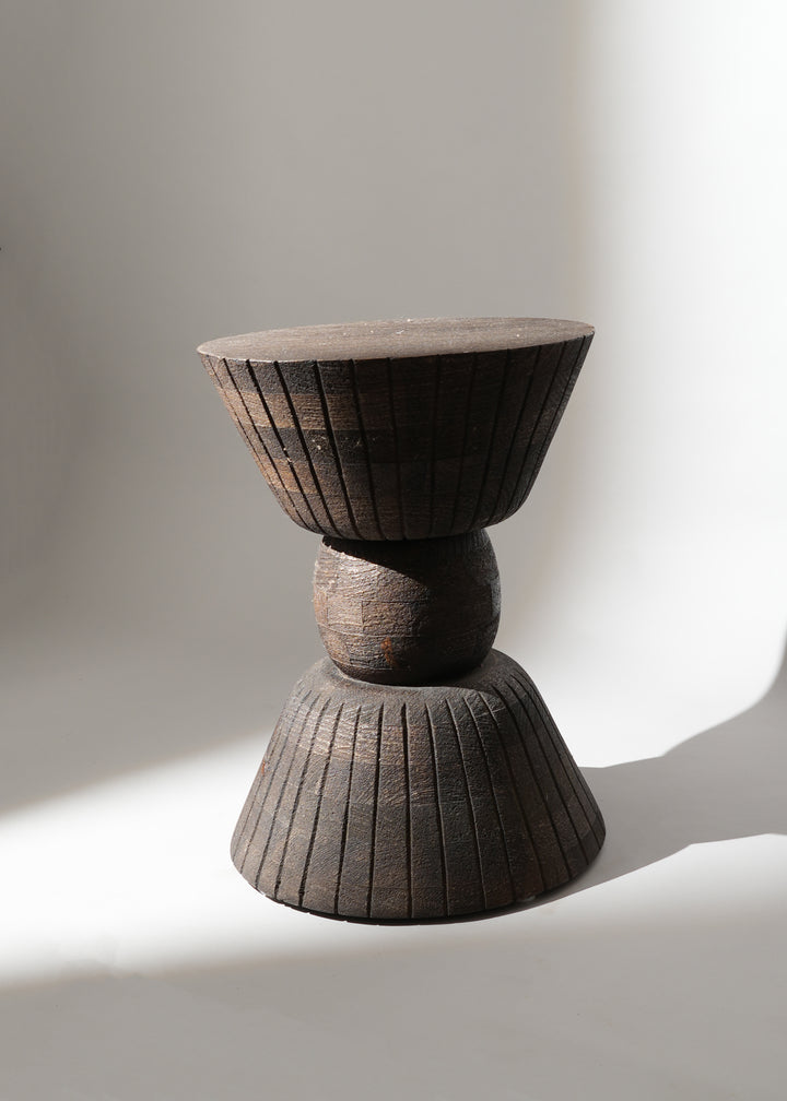 Handcrafted Pellet Drum Solid Wood End Table – 16" x 16" x 22"