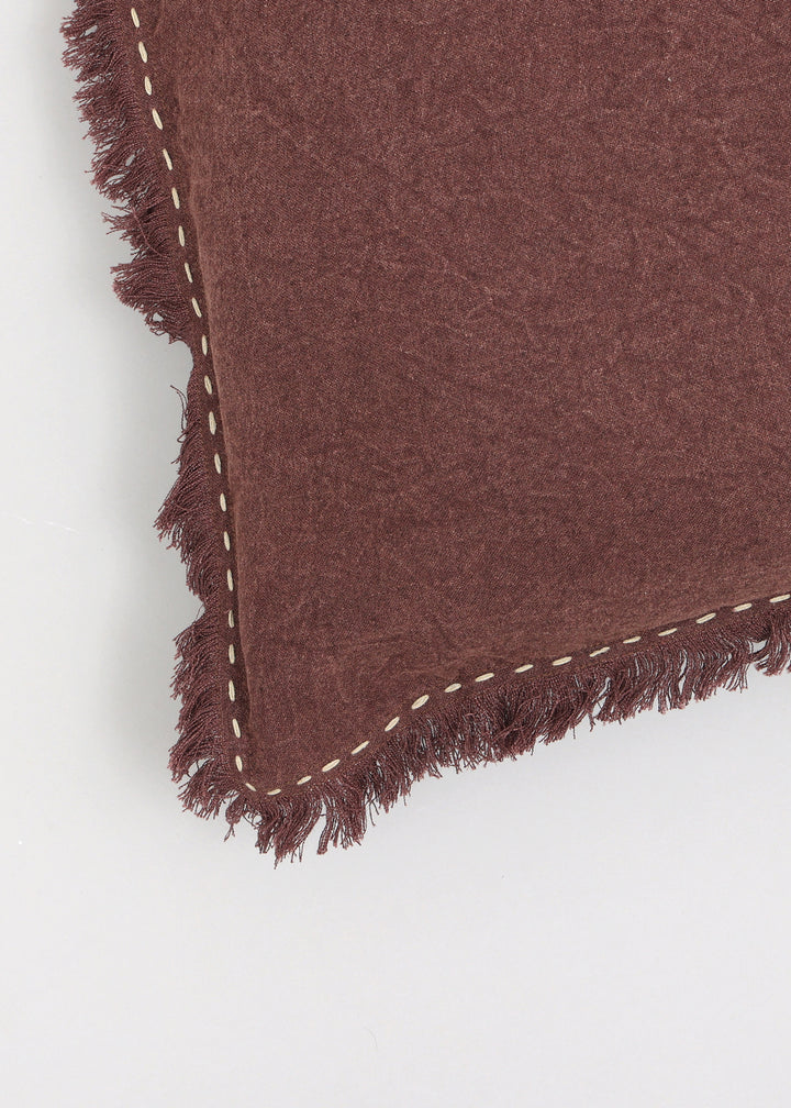 Stonewashed Linen Throw Pillow with Hand worked Edges & Fringe -22" x 22"