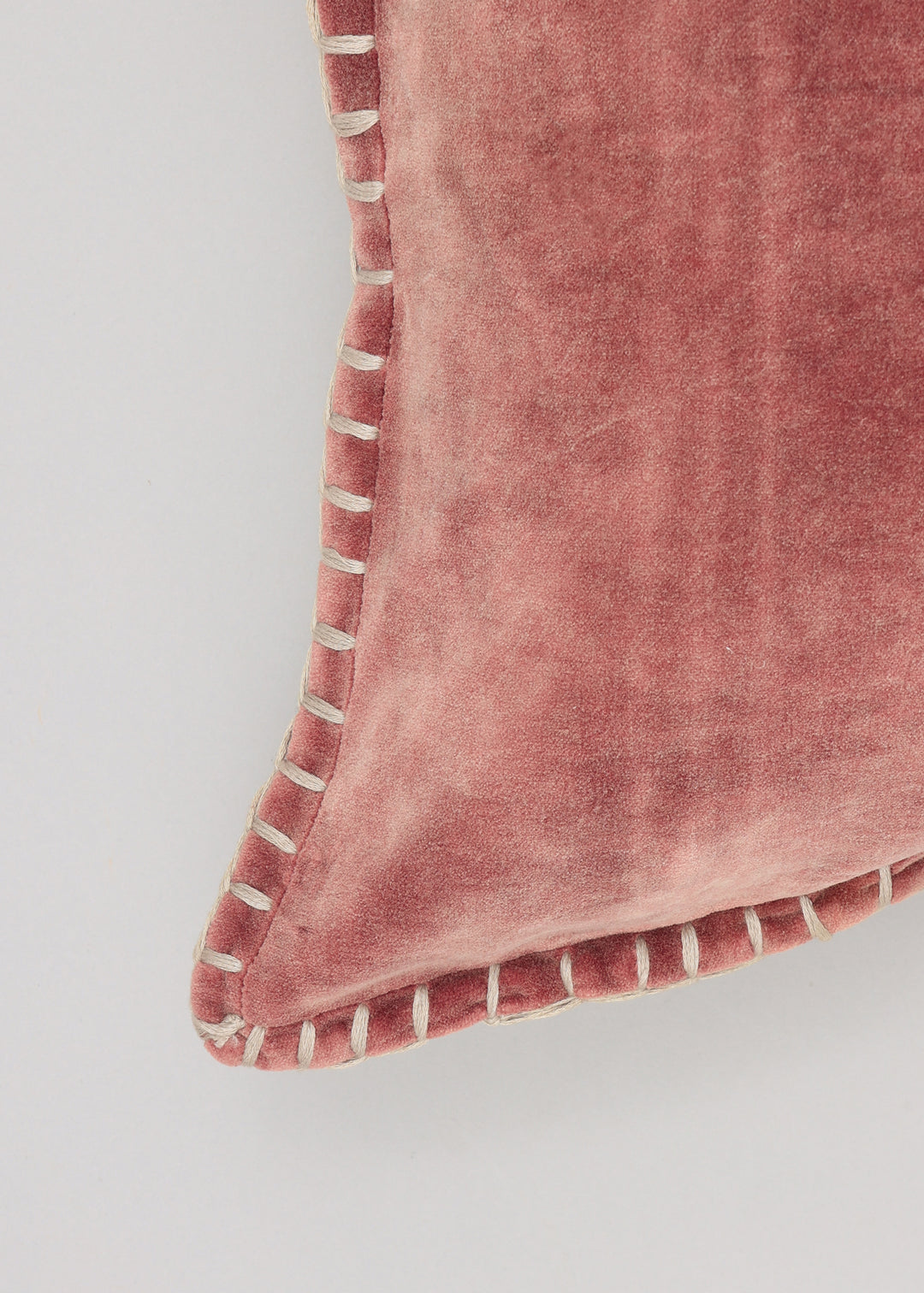 Stonewashed Cotton Velvet Throw Pillow with Decorative Handstitched Edges- 18" x 18"