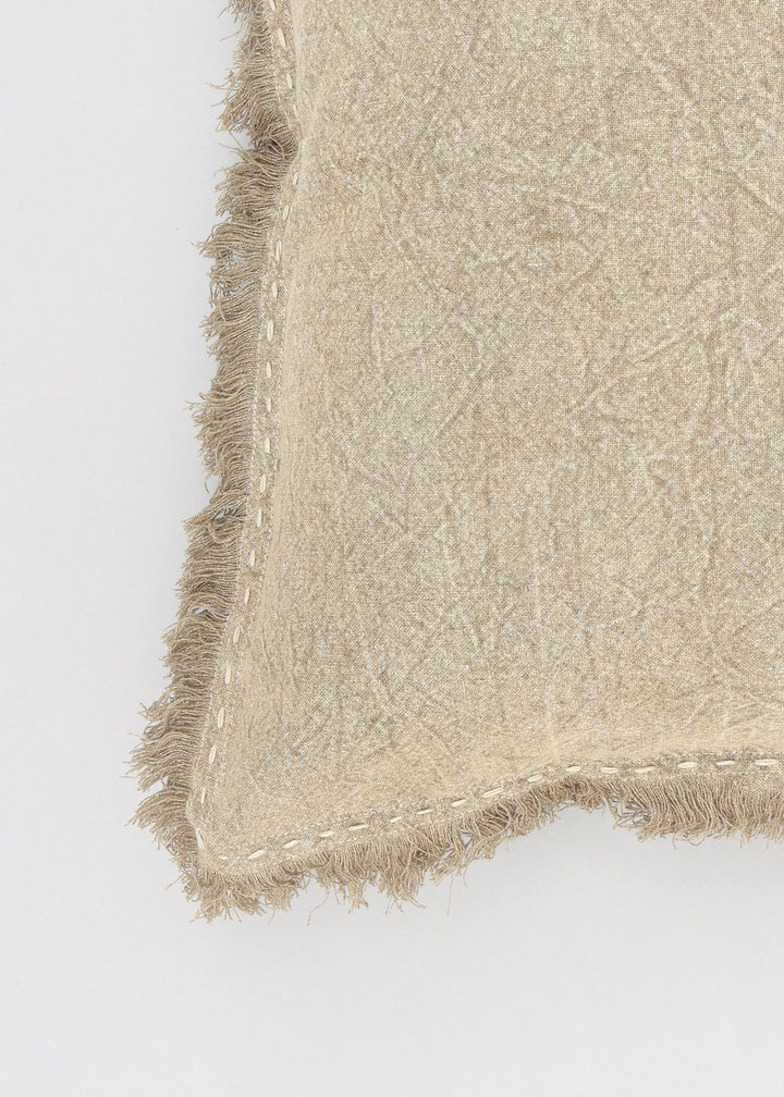 Stonewashed Linen Throw Pillow with Hand worked Edges & Fringe -22" x 22"