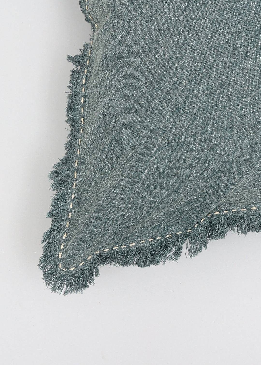 Stonewashed Linen Throw Pillow with Hand worked Edges & Fringe -22" x 22"