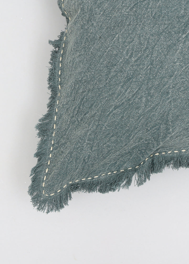 Stonewashed Linen Throw Pillow with Hand worked Edges & Fringe -22" x 22"