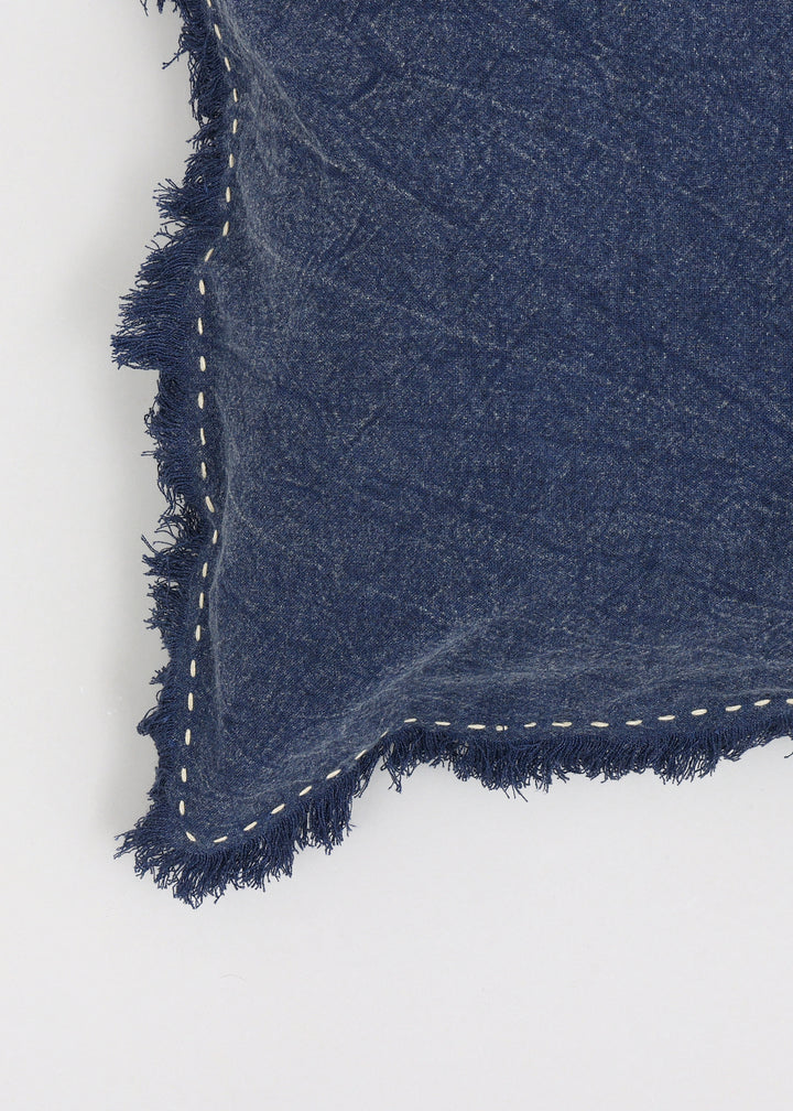 Stonewashed Linen Throw Pillow with Hand worked Edges & Fringe -22" x 22"