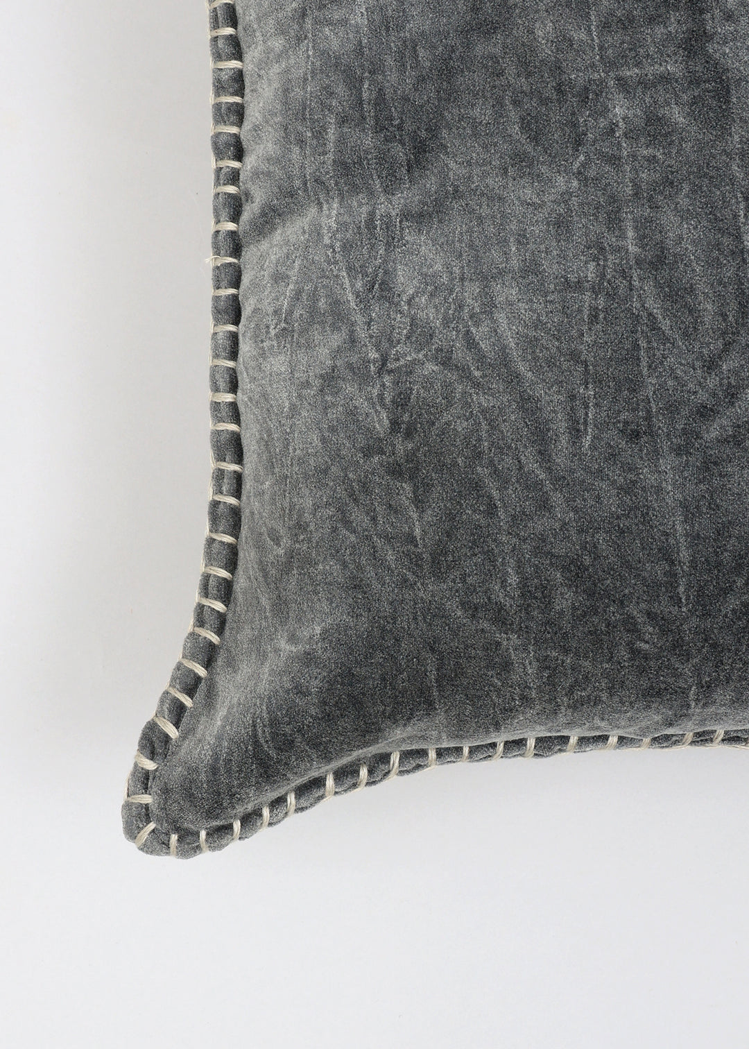 Stonewashed Cotton Velvet Throw Pillow with Decorative Handstitched Edges- 18" x 18"