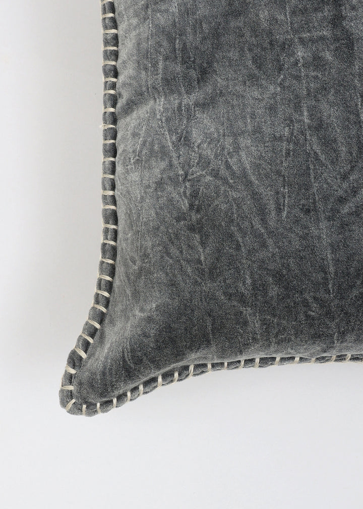 Stonewashed Cotton Velvet Throw Pillow with Decorative Handstitched Edges- 18" x 18"