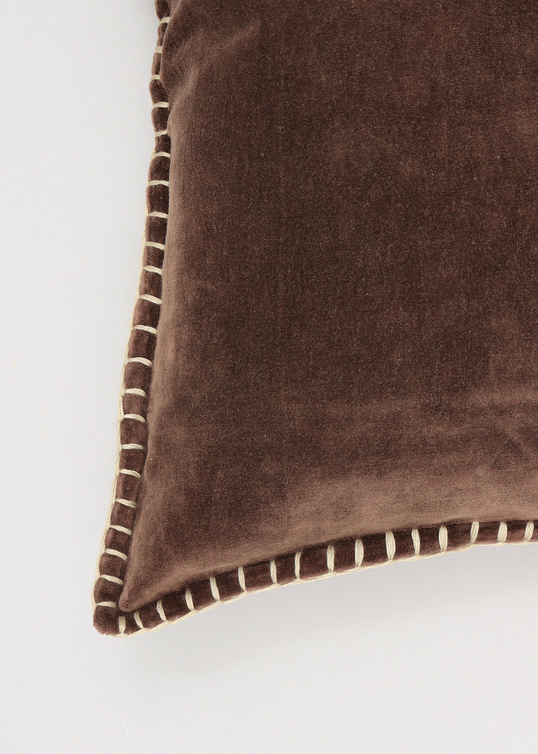 Stonewashed Cotton Velvet Throw Pillow with Decorative Handstitched Edges- 18" x 18"