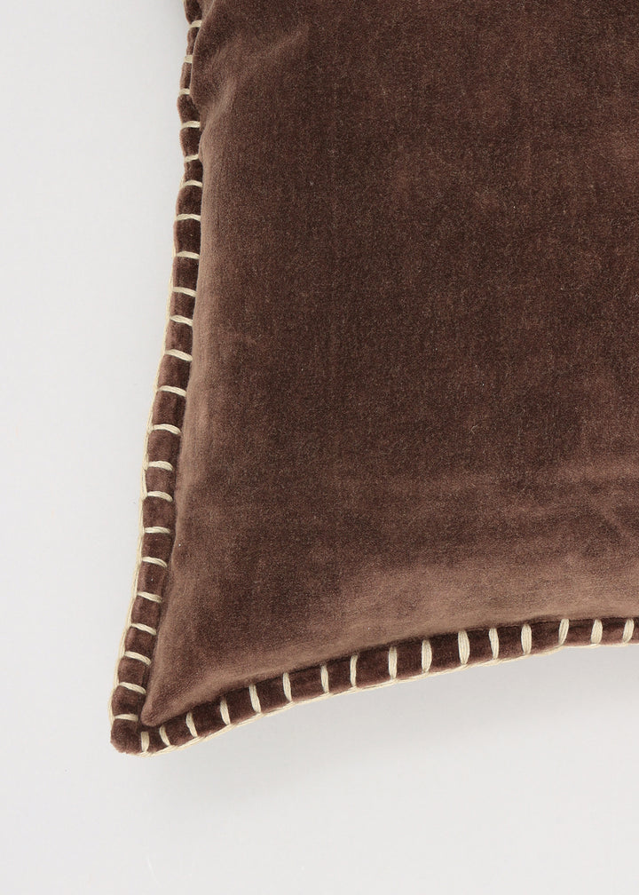 Stonewashed Cotton Velvet Throw Pillow with Decorative Handstitched Edges- 18" x 18"