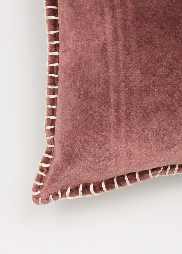 Stonewashed Cotton Velvet Throw Pillow with Decorative Handstitched Edges- 18" x 18"