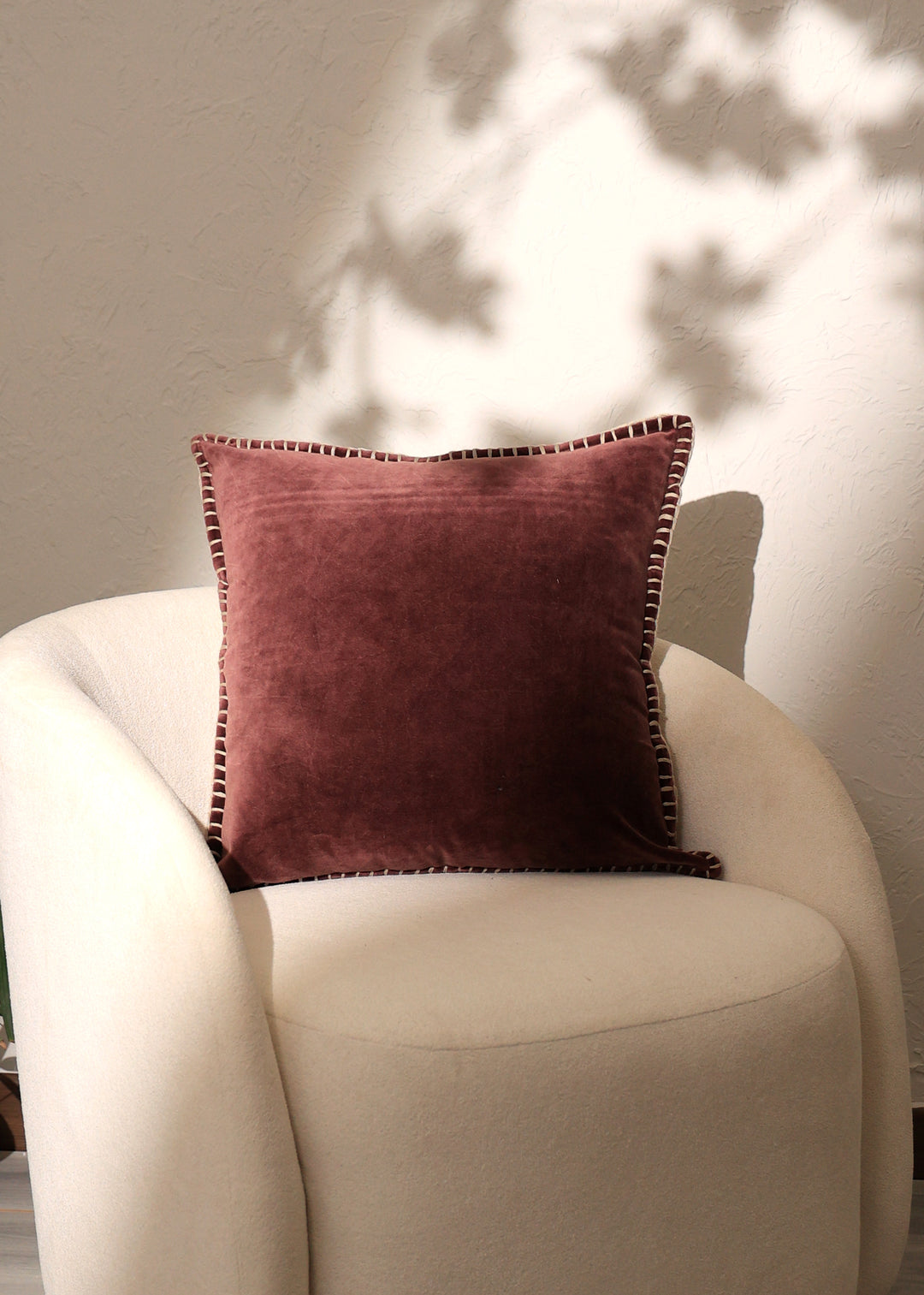 Stonewashed Cotton Velvet Throw Pillow with Decorative Handstitched Edges- 18" x 18"