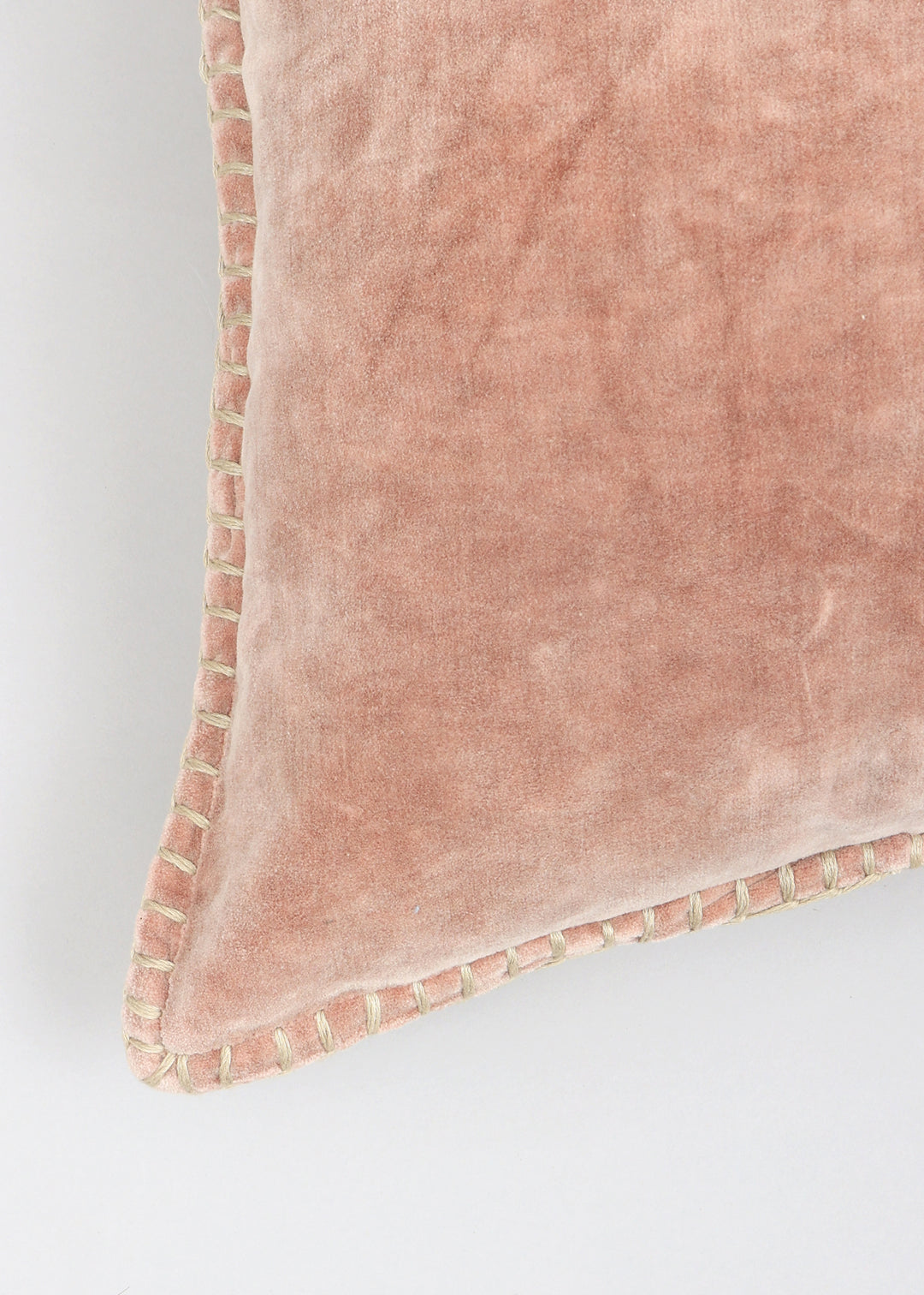 Stonewashed Cotton Velvet Throw Pillow with Decorative Handstitched Edges- 18" x 18"