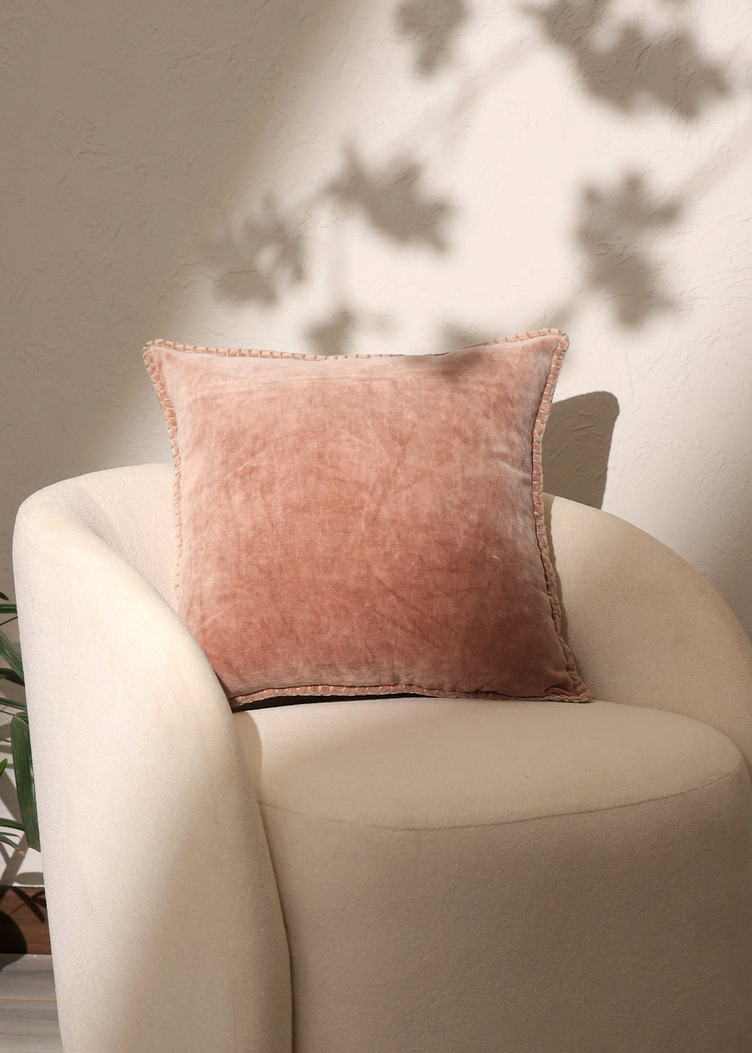 Stonewashed Cotton Velvet Throw Pillow with Decorative Handstitched Edges- 18" x 18"