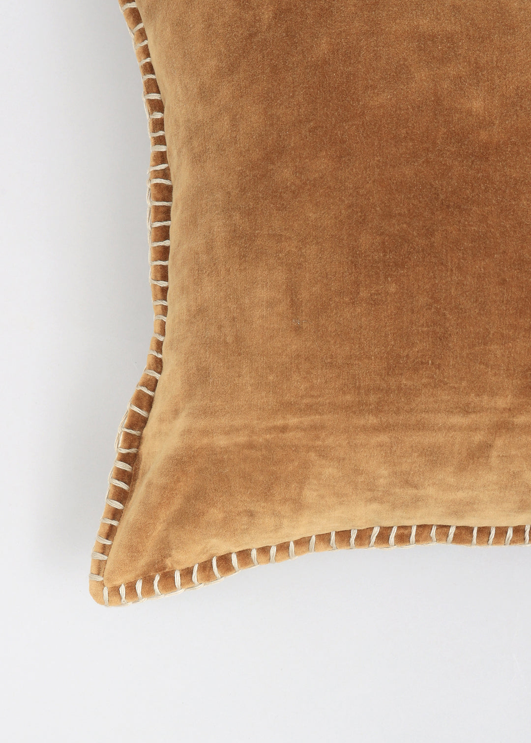 Stonewashed Cotton Velvet Throw Pillow with Decorative Handstitched Edges- 18" x 18"