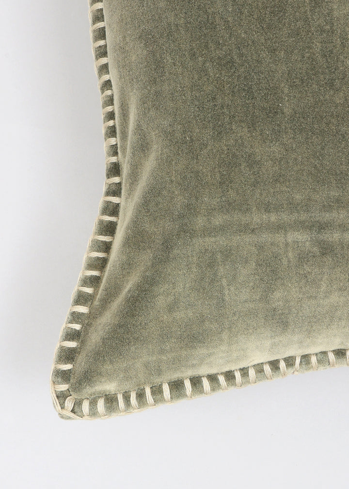 Stonewashed Cotton Velvet Throw Pillow with Decorative Handstitched Edges- 18" x 18"