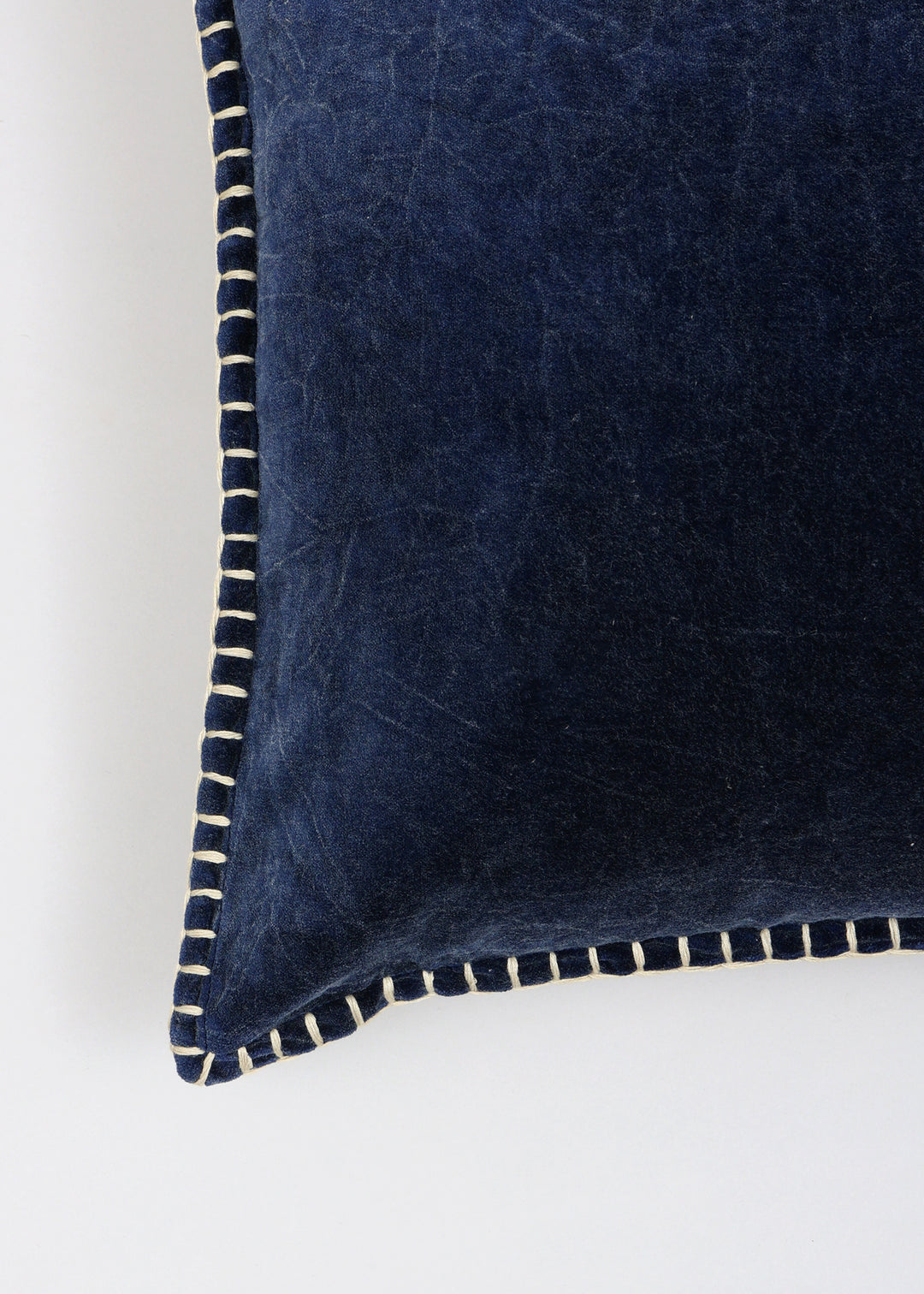Stonewashed Cotton Velvet Throw Pillow with Decorative Handstitched Edges- 18" x 18"