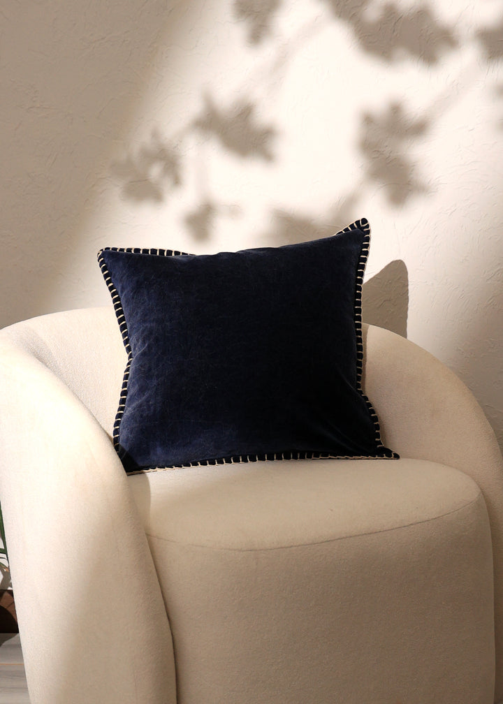 Stonewashed Cotton Velvet Throw Pillow with Decorative Handstitched Edges- 18" x 18"