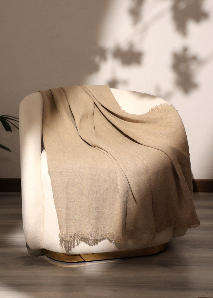 Stonewashed Linen Woven Throw Blanket with Fringe – 52" x 68"