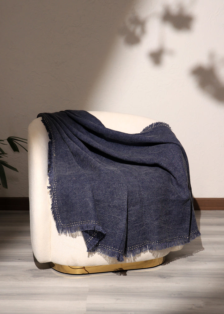 Cotton Linen Throw With Fringes And Handwork (GEC-JAN-2425-H)